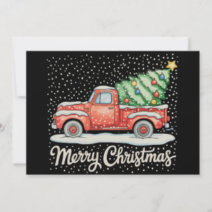 Vintage Merry Christmas Old Fashioned Red Truck Holiday Card