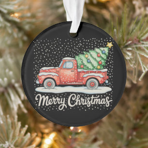 Vintage Merry Christmas Old Fashioned Red Truck Ornament