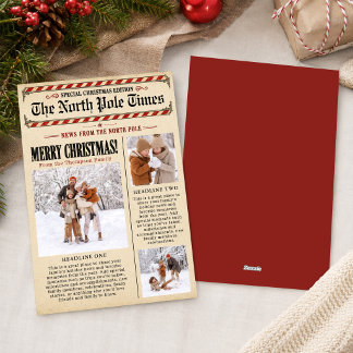 Vintage Merry Christmas Photo Collage Newspaper Holiday Card