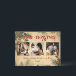 Vintage Merry Christmas Photo Holiday Postcard<br><div class="desc">Vintage Merry Christmas 3 photo collage holiday postcard vintage pine rustic background.  Add your favourite family pictures to personalise.  Add your personal message on reverse side of the card. So simple,  yet chic.</div>