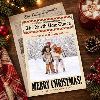 Vintage Merry Christmas Photo Newspaper Holiday Card
