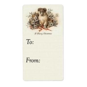 Vintage Merry christmas Puppy Gift Tag