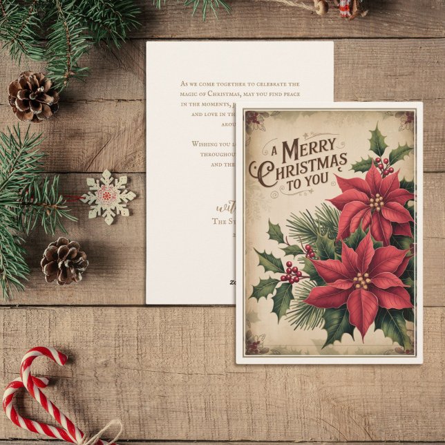 Vintage Merry Christmas Red Poinsettia Holiday Card (Creator Uploaded)