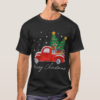 Vintage Merry Christmas Red Truck Christmas Tree S T-Shirt