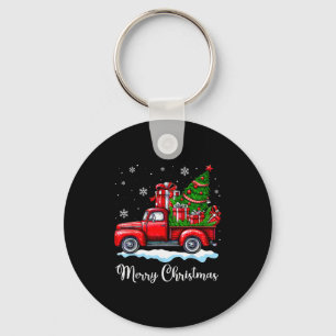 Vintage Merry Christmas Red Truck Funny Xmas Tree  Key Ring