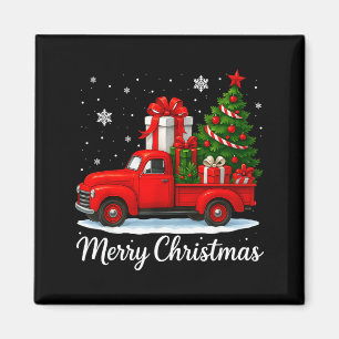 Vintage Merry Christmas Red Truck Funny Xmas Tree  Magnet
