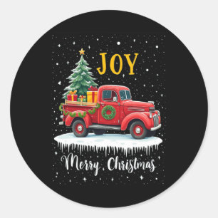 Vintage Merry Christmas Red Truck Old Fashioned Ch Classic Round Sticker