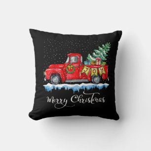 Vintage Merry Christmas Red Truck Old Fashioned Ch Cushion