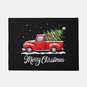 Vintage Merry Christmas Red Truck Old Fashioned Ch Doormat