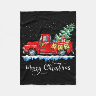 Vintage Merry Christmas Red Truck Old Fashioned Ch Fleece Blanket