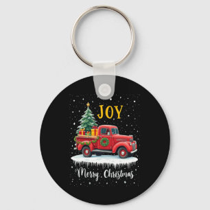 Vintage Merry Christmas Red Truck Old Fashioned Ch Key Ring
