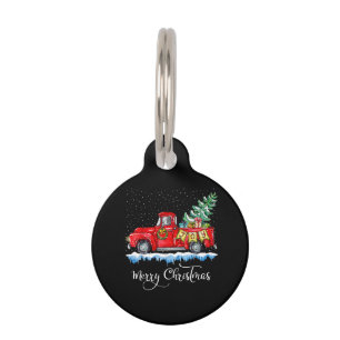 Vintage Merry Christmas Red Truck Old Fashioned Ch Pet Tag