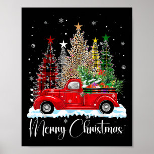 Vintage Merry Christmas Red Truck Old Fashioned Ch Poster