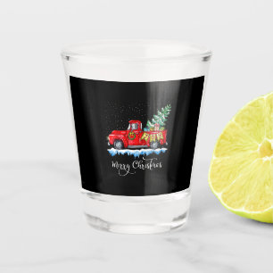Vintage Merry Christmas Red Truck Old Fashioned Ch Shot Glass
