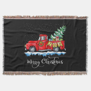 Vintage Merry Christmas Red Truck Old Fashioned Ch Throw Blanket