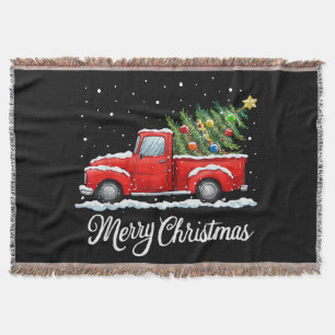 Vintage Merry Christmas Red Truck Old Fashioned Ch Throw Blanket