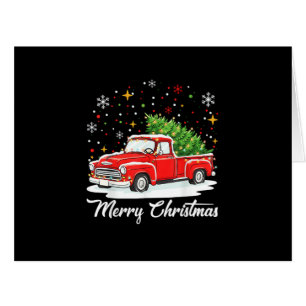Vintage Merry Christmas Red Truck Santa Tree Famil
