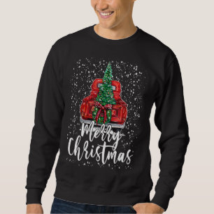 Vintage Merry Christmas Red Truck Tree Retro Farme Sweatshirt