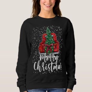 Vintage Merry Christmas Red Truck Tree Retro Farme Sweatshirt