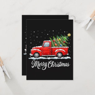 Vintage Merry Christmas Red Truck with Tree Invitation