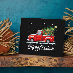 Vintage Merry Christmas Red Truck with Tree Plaque