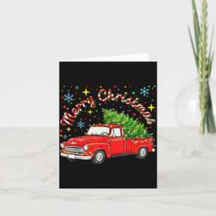 Vintage Merry Christmas Red Truck Xmas Tree Family Card