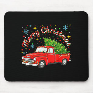 Vintage Merry Christmas Red Truck Xmas Tree Family Mouse Pad