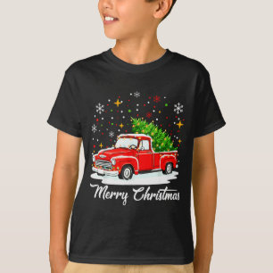 Vintage Merry Christmas Red Truck Xmas Tree Family T-Shirt