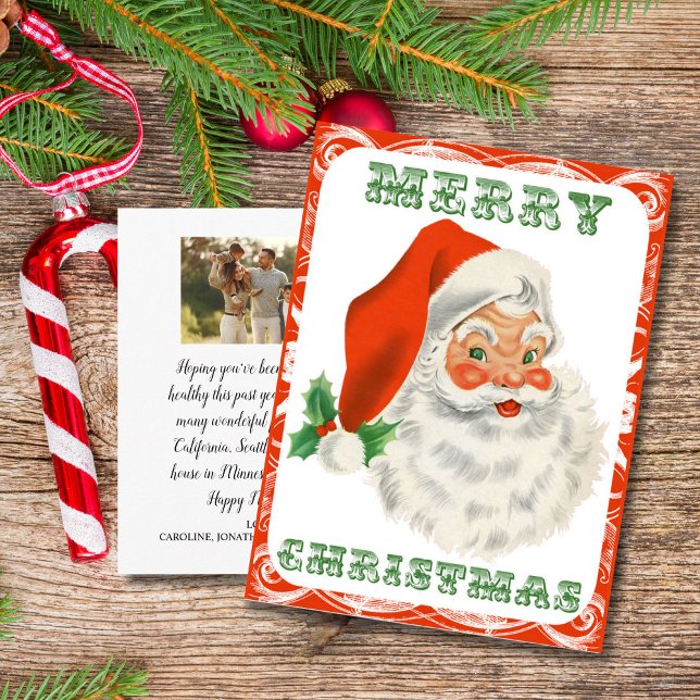 Vintage Merry Christmas Santa Custom Family Photo  Postcard (Creator Uploaded)