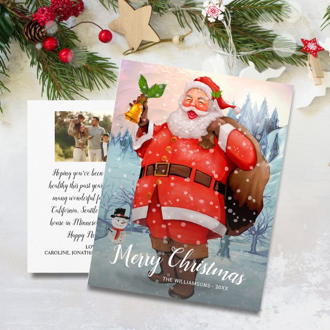Vintage Merry Christmas Santa Custom Family Photo  Postcard (Creator Uploaded)