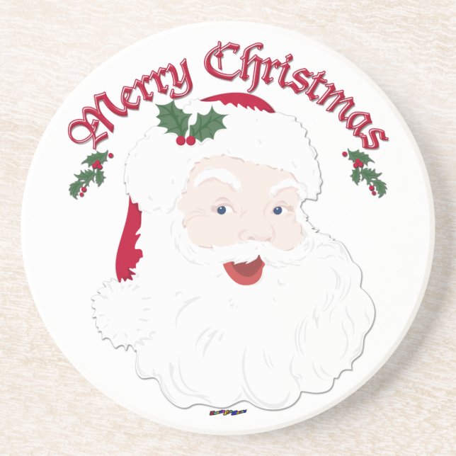 Vintage Merry Christmas Santa - script Coaster (Front)