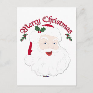 Vintage Merry Christmas Santa - script Holiday Postcard