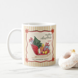Vintage Merry Christmas Sleigh Stripes Coffee Mug