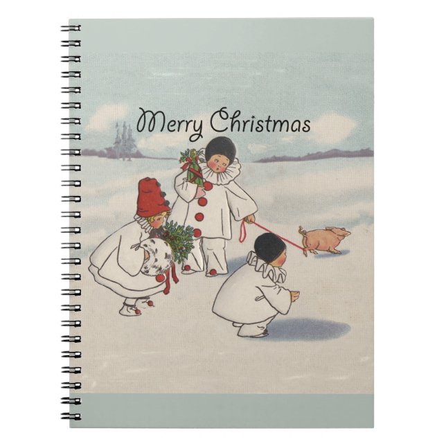 Vintage Merry Christmas Snow Children Notebook (Front)