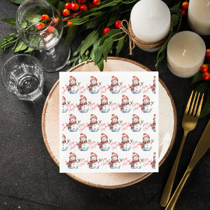 Vintage Merry Christmas & Snowmen  Napkin