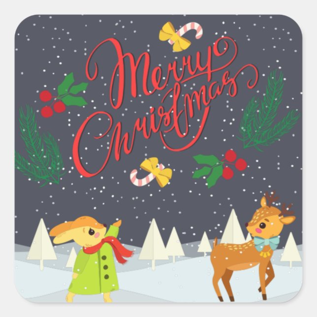Vintage Merry Christmas Square Sticker (Front)
