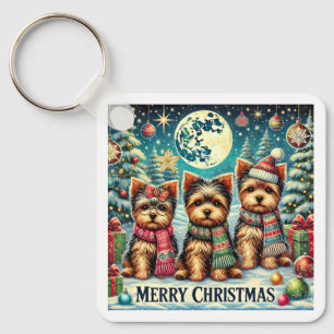 Vintage Merry Christmas Terrier Yorskhire Yorkie  Key Ring