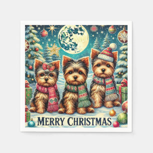 Vintage Merry Christmas Terrier Yorskhire Yorkie Napkin