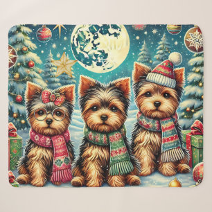 Vintage Merry Christmas Terrier Yorskhire Yorkie  Sherpa Blanket