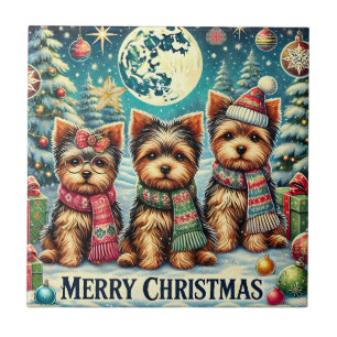 Vintage Merry Christmas Terrier Yorskhire Yorkie  Tile