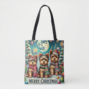 Vintage Merry Christmas Terrier Yorskhire Yorkie Tote Bag