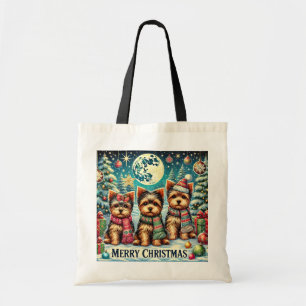 Vintage Merry Christmas Terrier Yorskhire Yorkie Tote Bag