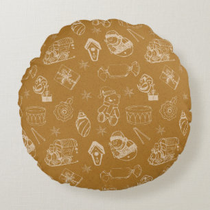 vintage merry christmas toys hand drawn round cushion