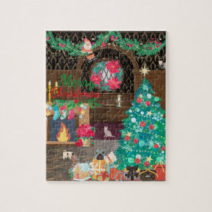 Vintage Merry Christmas Tree With Santa Jigsaw Puzzle