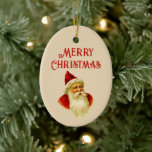 Vintage Merry Christmas Victorian Santa Claus Ceramic Tree Decoration<br><div class="desc">A Vintage Christmas Ceramic Ornament. With the text Merry Christmas and a Classic Red Victorian Santa Claus at the front. At the back is a bigger picture of the Santa.</div>