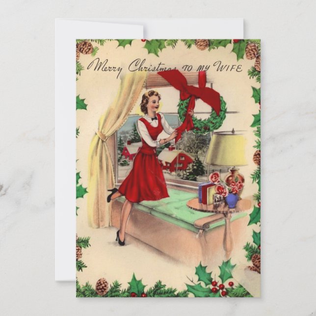 Vintage Merry Christmas Wife Holiday Card (Front)