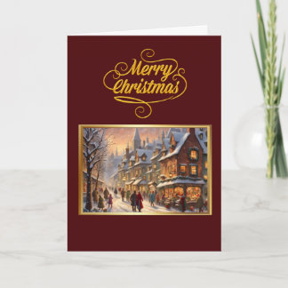 Vintage Merry Christmas with Snowy Town Card