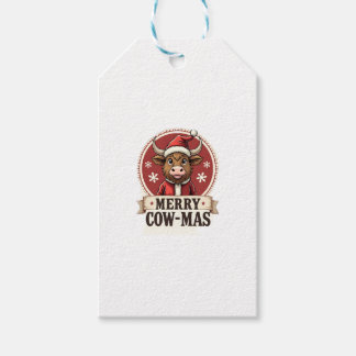Vintage Merry Cow-Mas Highland Cow Christmas Carto Gift Tags