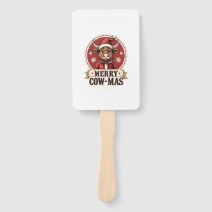 Vintage Merry Cow-Mas Highland Cow Christmas Carto Hand Fan