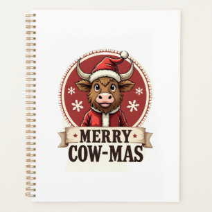 Vintage Merry Cow-Mas Highland Cow Christmas Carto Planner